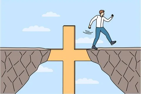 Religiöser Geschäftsmann überwindet dank eines christlichen Kruzifixes Hin Stock Photos