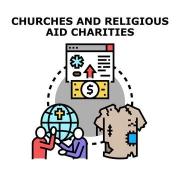 Religious aid charities supporting global help and donation Stock Illustration