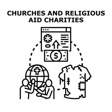 Religious aid charities supporting global help and donation Stock Illustration