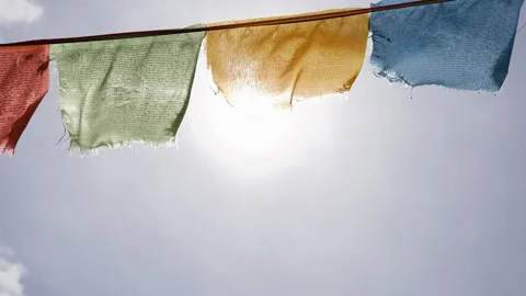 Religious buddhist prayer flags in Mongolia. Stock Footage 296820873