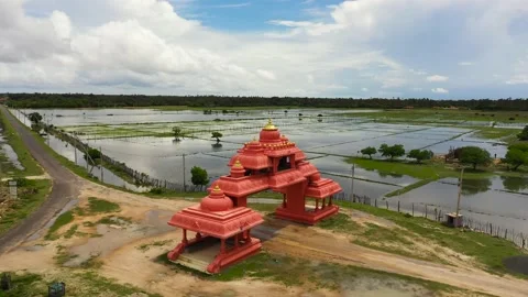 Religious building among the rice fields. Stock Footage 220048673
