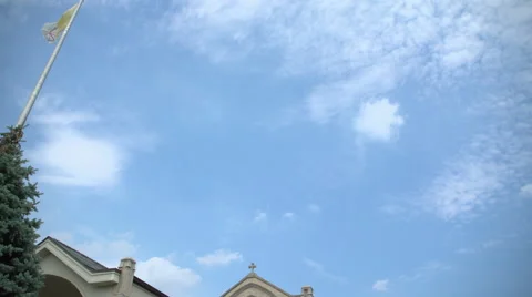Religious building with expensive car in front Stock Footage 65385162