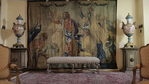 Religious cloth mural on wall Stock Footage 77048653