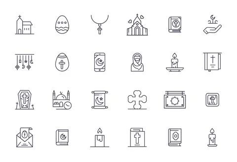 Religious Complete Vector Package with 24 128x128 Bold Line Detail Enhanced.. Stock Illustration