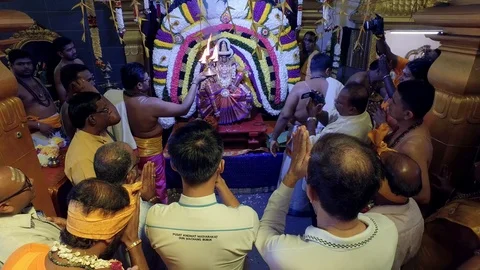 Religious devotion  Hindu deity by crowds. Stock-Footage 89084093