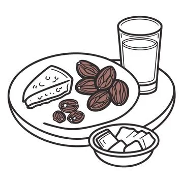 Religious Fasting Iftar Plate Line Illustration Stock Illustration