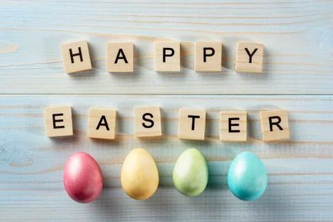 Religious holiday Easter. Easter eggs of different colors, delicate tones. Re Stock Photos