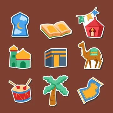 Religious Islamic Design Elements Sticker Stock Illustration