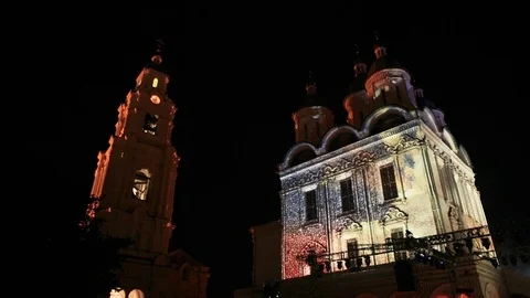 A religious mapping light show in a typical Russian town Stock Footage 71039003