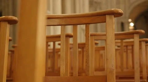 Religious place empty  chairs in a row close-up tilting Stock Footage 67559472