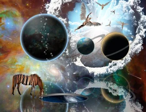 Religious planetary surrealism Stock Illustration