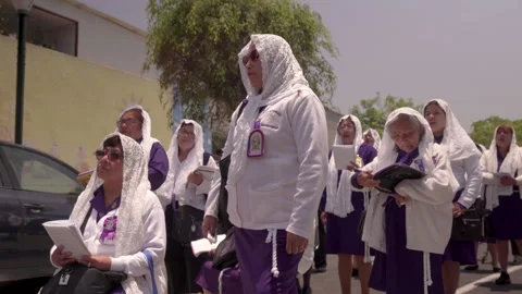 Religious procession honouring the Lord of Miracles (Señor de los Milagros) Stock Footage 320373156