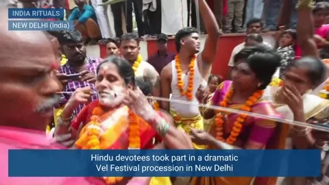 Religious procession in India features acts of devotion, New Delhi, IN - 01 Apr  Stock-Footage 331940220