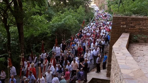 Religious procession at Royal Monastery of San Juan de la Peña, Stock Footage 98160379