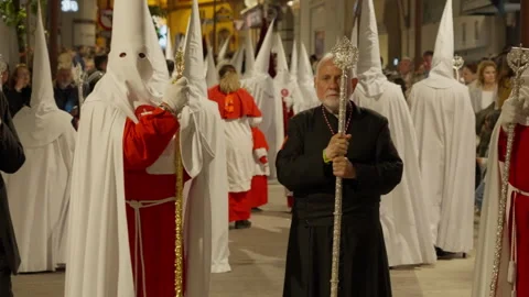 Religious procession in Spain during Holy Week festivities Видео 334847232
