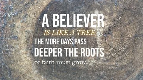 A religious quote overlay features bold white, cursive yellow text on a dar.. Stock Photos