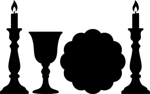 Religious Ritual Objects Silhouette Featuring Two Lit Candles Chalice and Pla イラスト素材