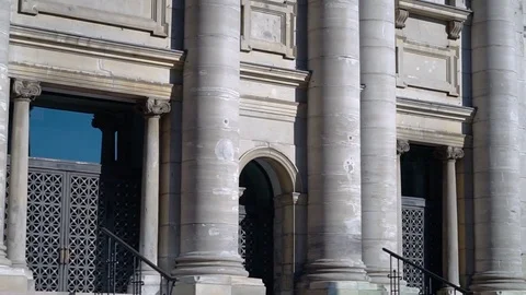 Religious sculptures on top of Basilique Marie-Reine-du-Monde Stock Footage