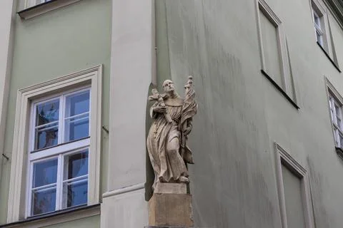 Religious Statue on Building Corner Stock Photos