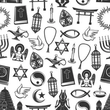 Religious symbols seamless pattern, vector Stock Illustration