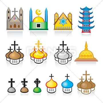 Religious temples and worship places Stock Illustration