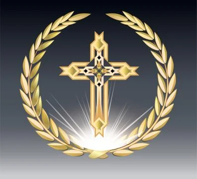 Religioush gold crosse with sun rays transparent background Stock Illustration