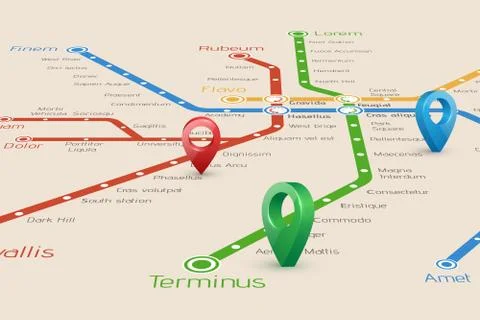 Relistic abstract blured map of subway routes in  perspective vi Stock Illustration