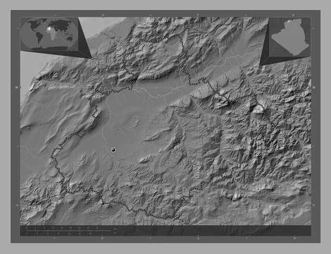 Relizane, Algeria. Bilevel elevation map with lakes and rivers イラスト素材