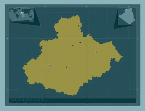 Relizane, Algeria. Solid color shape. Locations of major cities of the region Stock Illustration