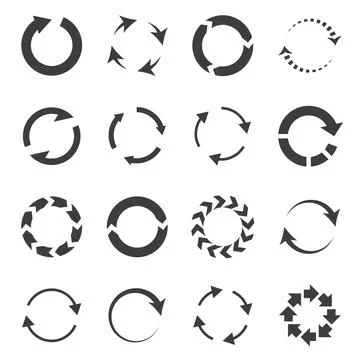 Reload arrows combinations. Rotating looping shapes. Black silhouette download Stock Illustration