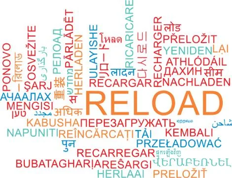 Reload multilanguage wordcloud background concept Stock Illustration