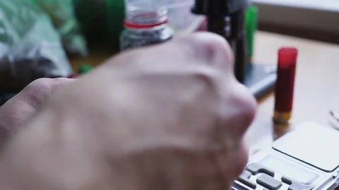 Reloading process shotgun shells with special reload equipment. The hunter Видео 119529291