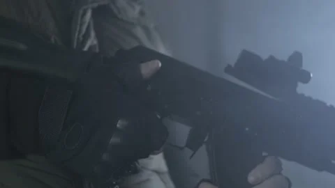 Reloading weapons. Black background. Saiga TG2. Stock Footage 199574071