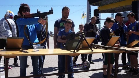 Reloading weapons at the meeting Stock Footage 107897285