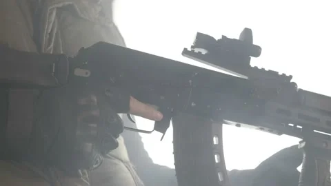 Reloading weapons. White background. Saiga TG2. Stock Footage 199569990