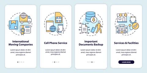 Relocating abroad tips onboarding mobile app screen Stock Illustration