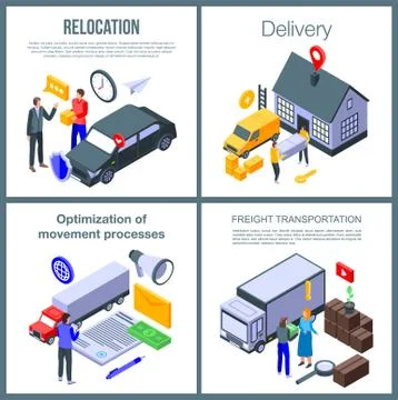 Relocation banner set, isometric style Stock Illustration