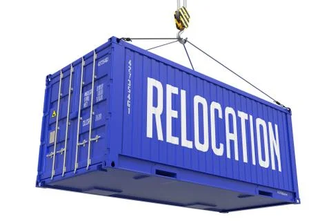 Relocation - Blue Hanging Cargo Container Stock Illustration