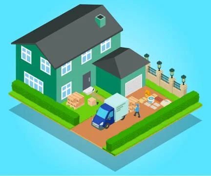 Relocation concept banner, isometric style Stock Illustration