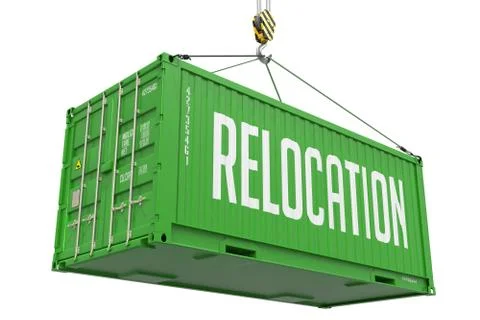 Relocation - Green Hanging Cargo Container. Stock Illustration