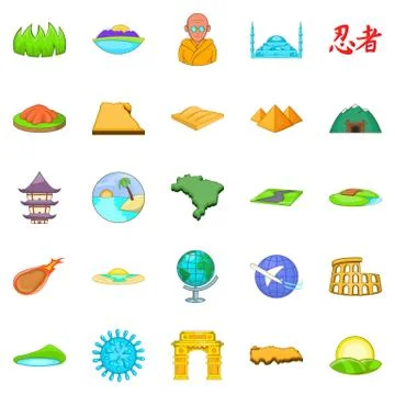 Relocation icons set, cartoon style Stock Illustration