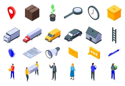 Relocation icons set, isometric style Stock Illustration