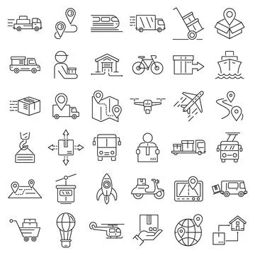 Relocation icons set, outline style Stock Illustration