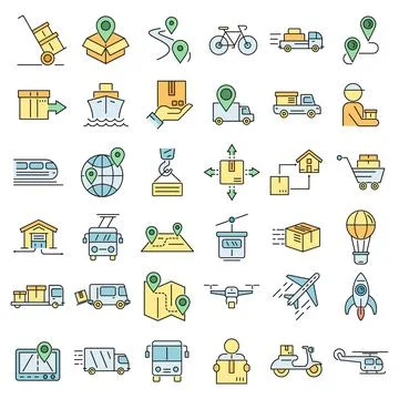 Relocation icons set vector color 스톡 일러스트