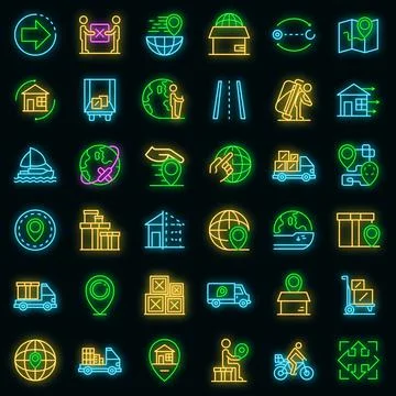 Relocation icons set vector neon Stock Illustration