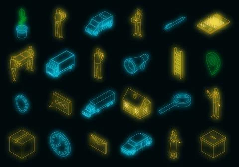 Relocation icons set vector neon Illustrazione stock