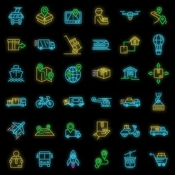 Relocation icons set vector neon 스톡 일러스트