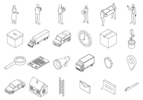Relocation icons set vector outline Illustrazione stock