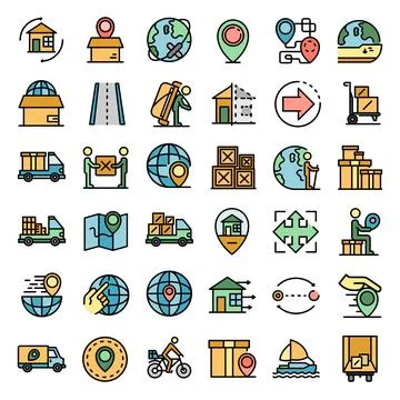 Relocation icons vector flat Stock Illustration
