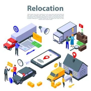 Relocation move concept banner, isometric style Stock Illustration